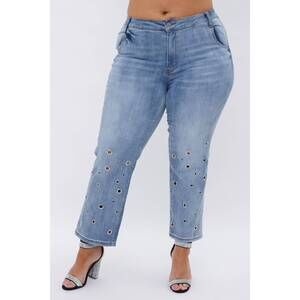 NEW VOCAL APPAREL straight leg grommet jeans - plus in blue denim